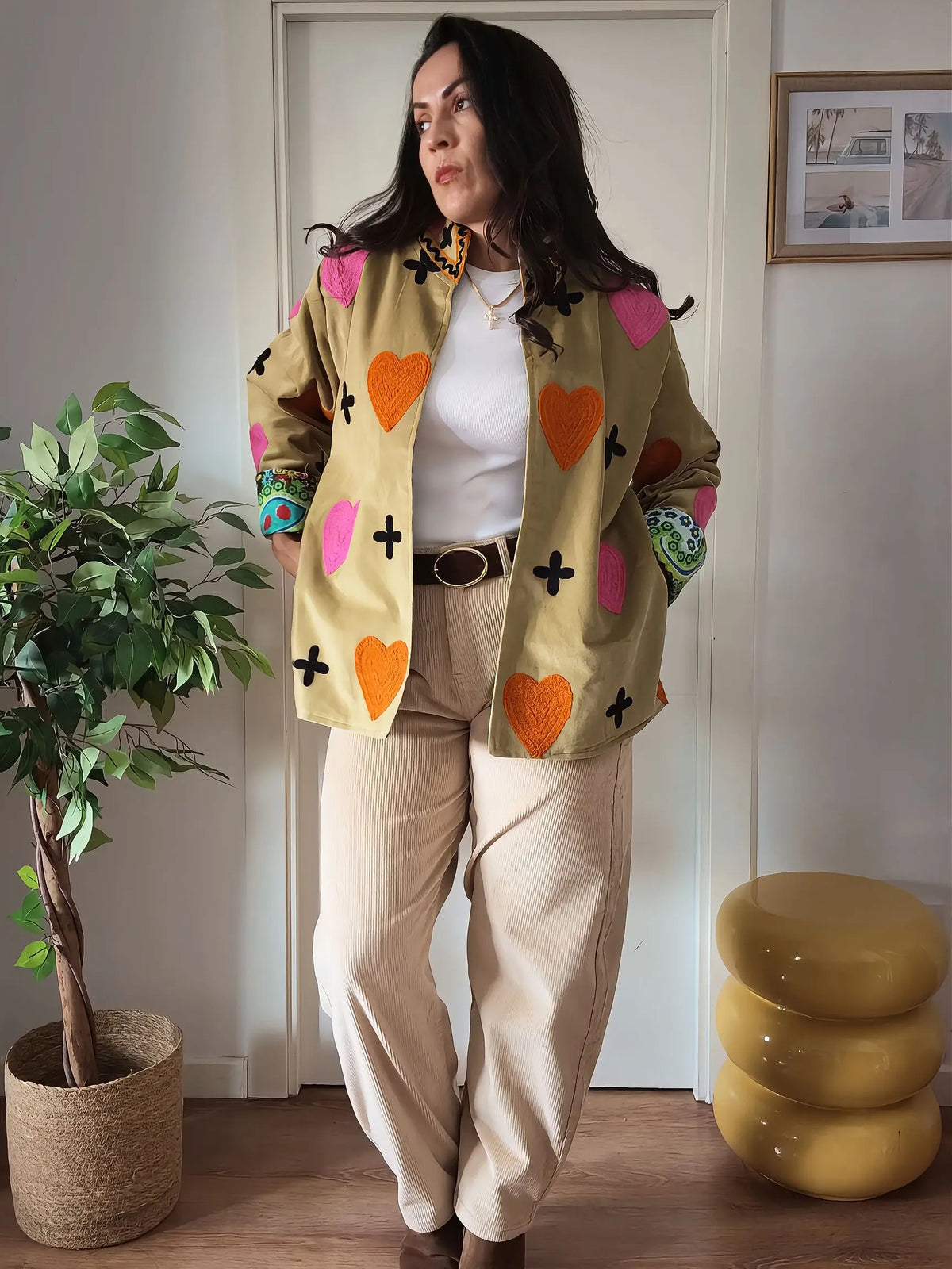 Chaqueta Oliva Corazones.